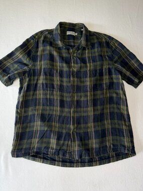 Vince 100% Linen Plaid Button‑Up Shirt | Men’s Medium